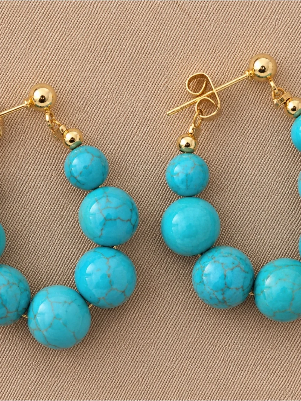 Gold & Turquoise Beaded Hoop Earrings -fashion Jewelry
